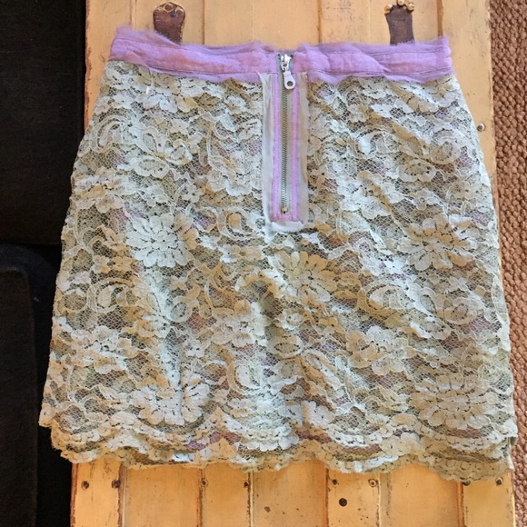 F21 COLLECTION NY SAGE LACE MINI SKIRT L M - Picture 7 of 16